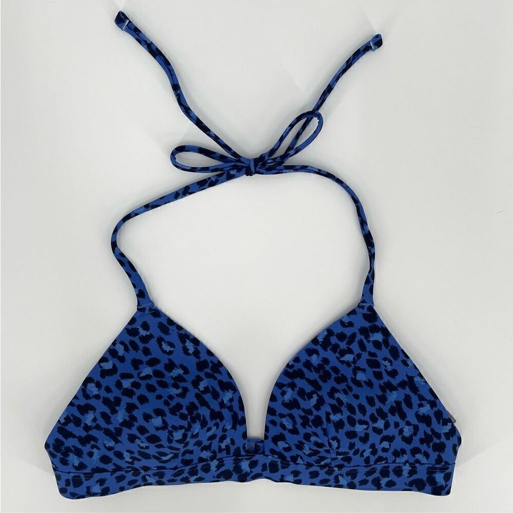 Aerie Lightly Lined Leopard Print Triangle Bikini Swimsuit Top Blue Women Medium